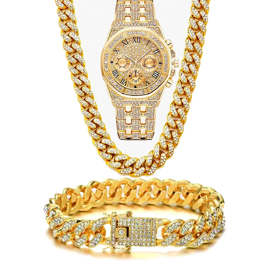 Luxury Iced Out Watch for Men Women Hip Hop Miami Bling CZ Cuban Chain