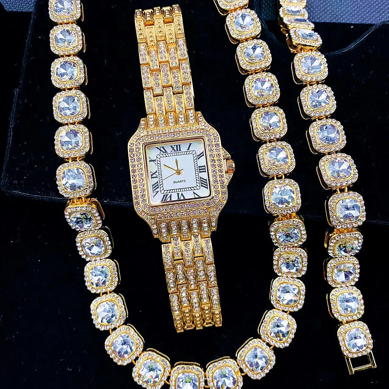 Luxury Iced Out Watches for Women Gold Watch Sliver Link Chains