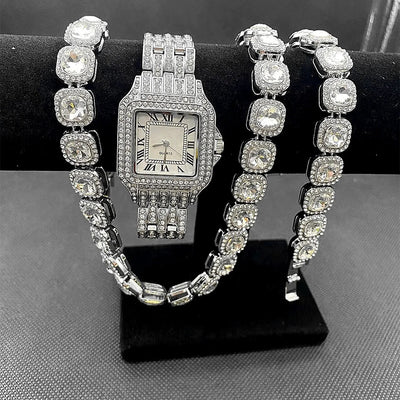 Luxury Iced Out Watches for Women Gold Watch Sliver Link Chains